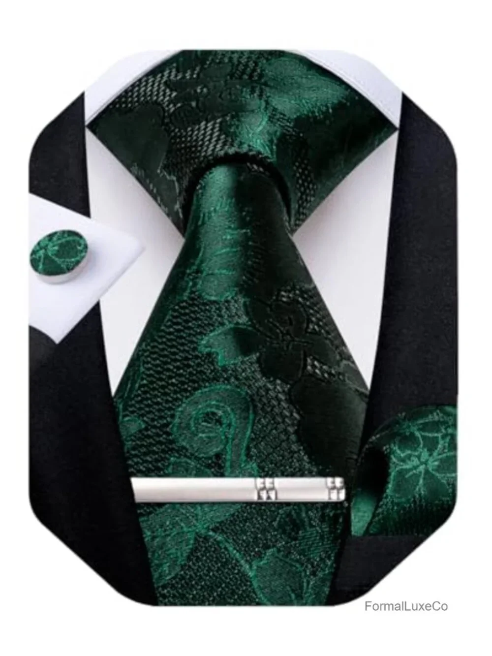 Silk Men's Necktie Floral Paisley Tie with Pocket Square Cufflinks Gift Set